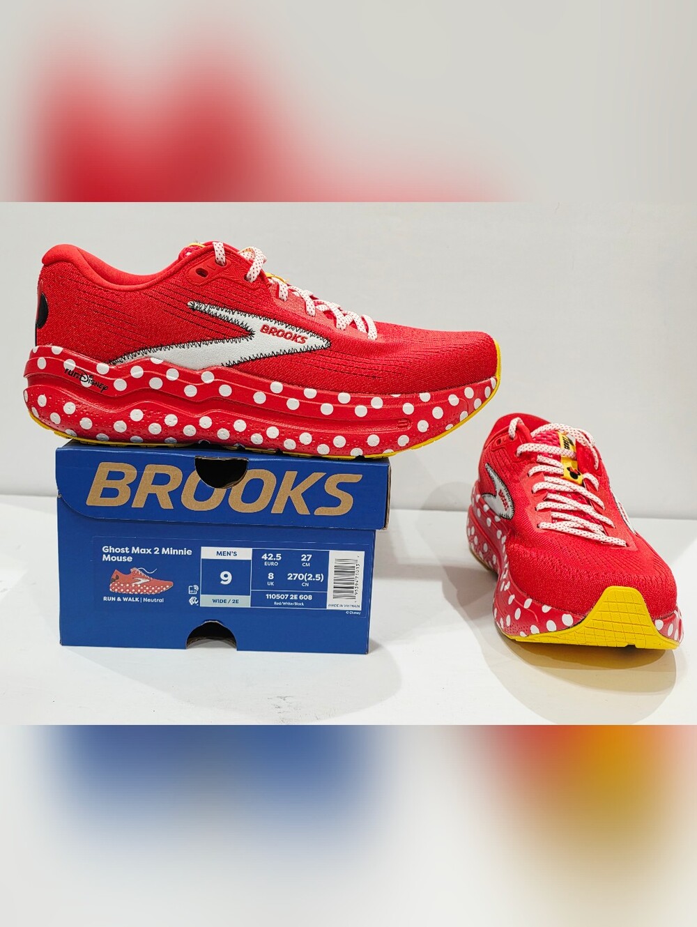 Brooks Ghost Max 2 MINNIE MOUSE RunDisney 2025 Red Polka Dot Men’s 9 Wide 2E New